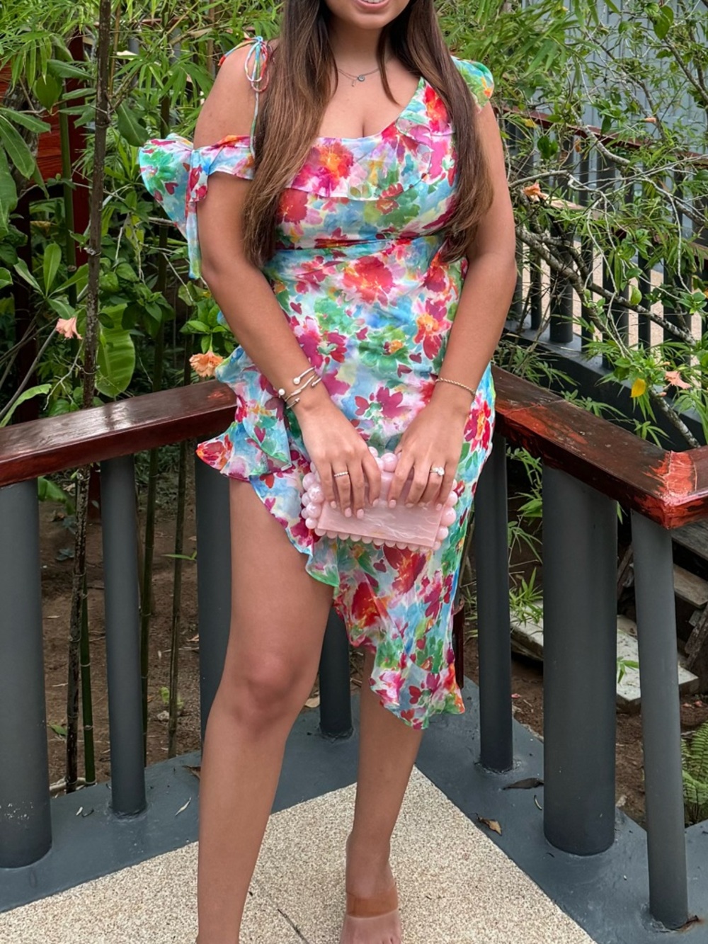 Amanda Uprichard One-Shoulder Ruffle Dress in Multi-Color Floral